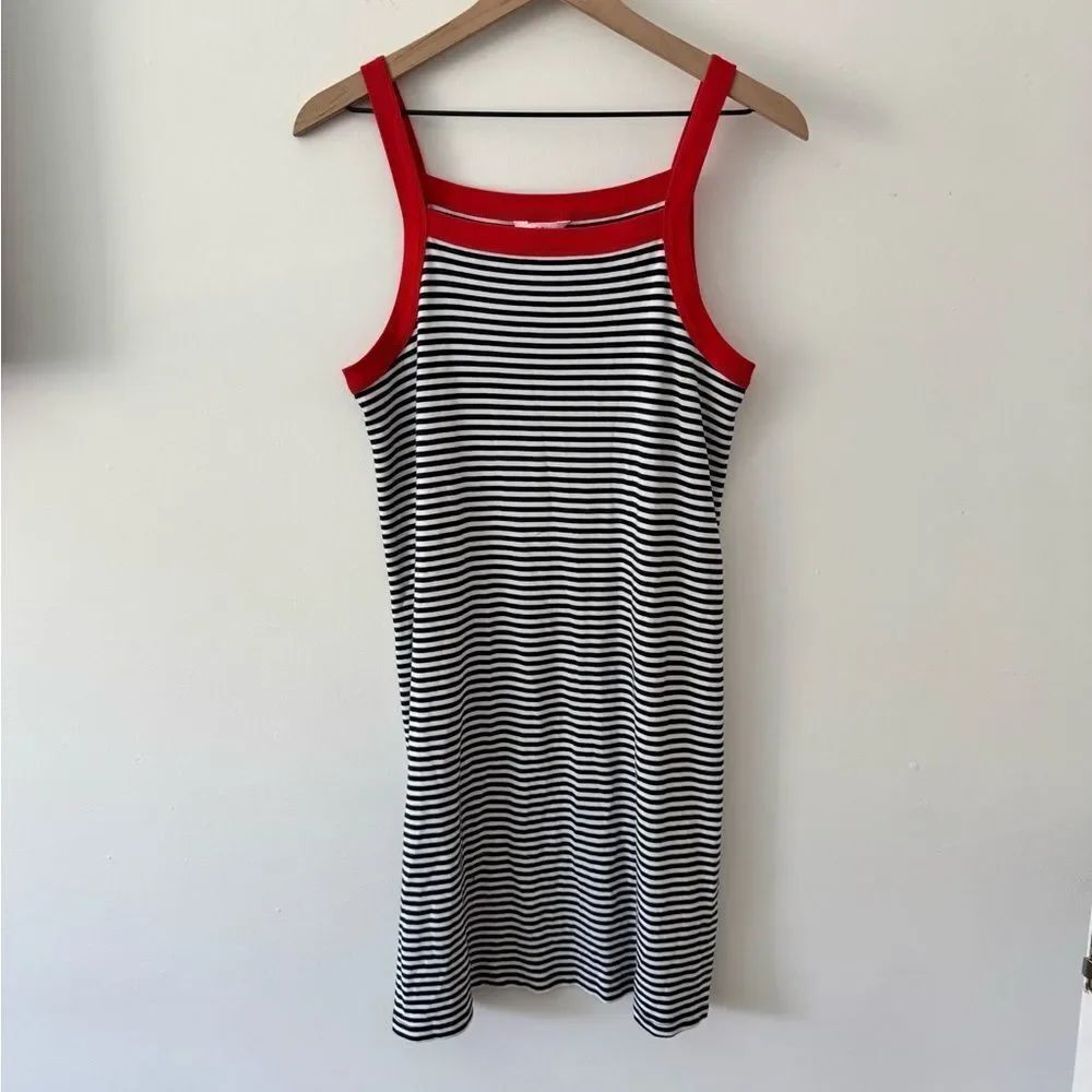 SALE! 1901 x Nordstrom Black and White Striped Dress with Red Straps Medium